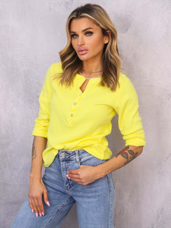 BLUZKA ZAPINANA NA GUZIKI Z PODWIJANYMI RĘKAWAMI- ŻÓŁTA