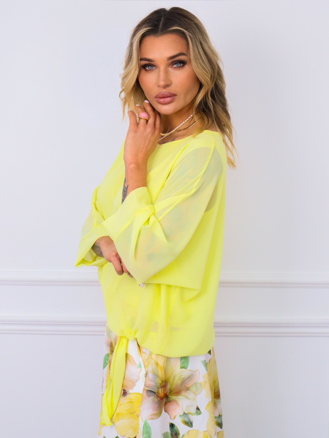BLUZKA SZYFONOWA O KROJU NIETOPERZA Z WIĄZANIEM- ŻÓŁTA