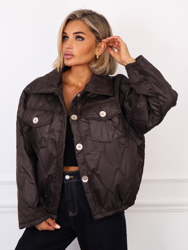 KURTKA PIKOWANA ZAPINANA NA ZŁOTE GUZIKI- CZEKOLADOWA