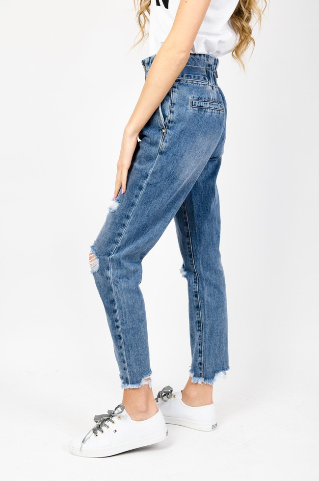 SPODNIE JEANSOWE TYPU MOM FIT Z PRZETARCIAMI