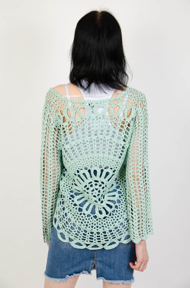 Zielony ażurowy sweter na długi rękaw