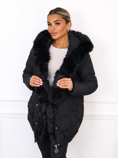 KURTKA PIKOWANA ZAPINANA NA ZAMEK I ZATRZASKI- CZARNA