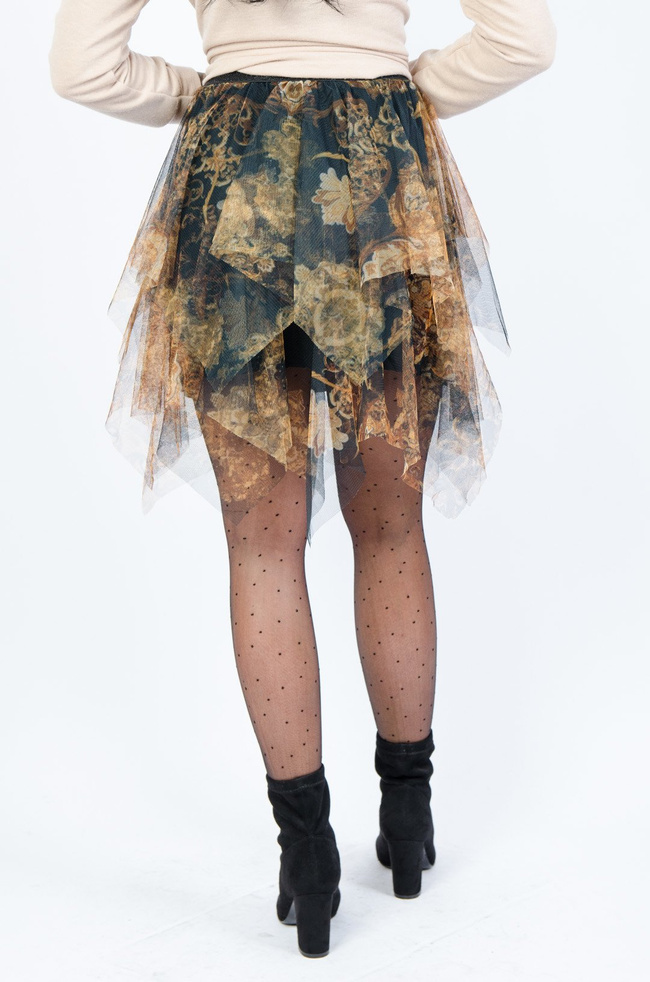 CZARNO-ZŁOTA SPÓDNICA TIULOWA MINI Z ELASTYCZNYM PASEM