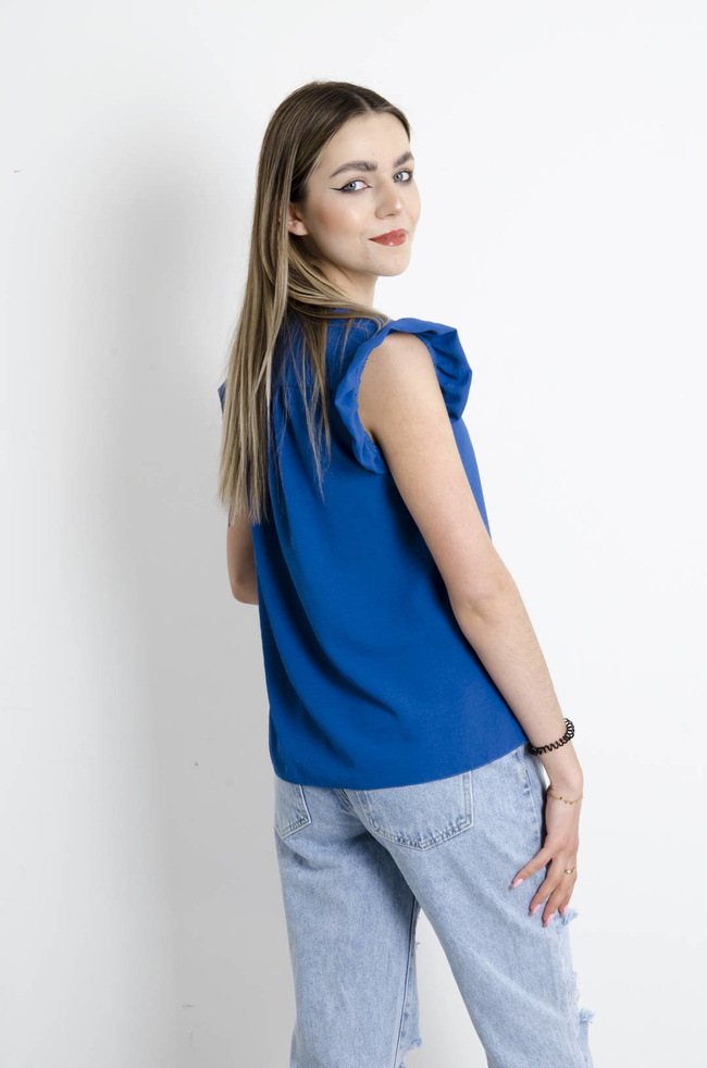 BLUZKA Z WIĄZANIEM GRANATOWA