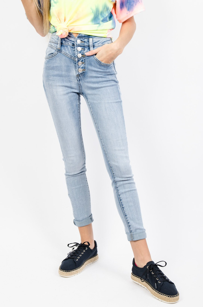 JASNE SPODNIE JEANSOWE Z GUZIKAMI- WYSOKI STAN