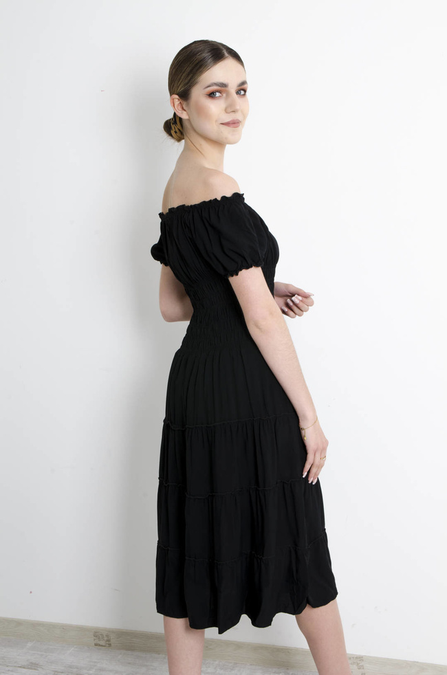 SUKIENKA HISZPANKA MIDI Z GUMĄ W PASIE- CZARNA