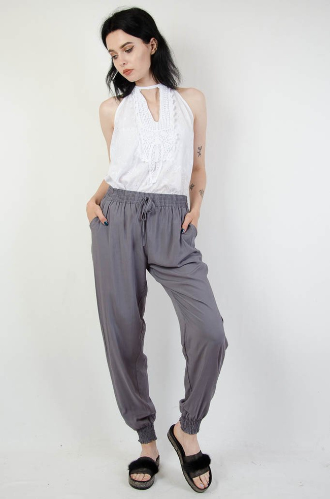 Szare spodnie alladynki ze ściągaczem
