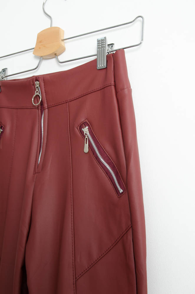 BORDOWE WOSKOWANE LEGGINSY Z PRZESZYCIAMI- WYSOKI STAN