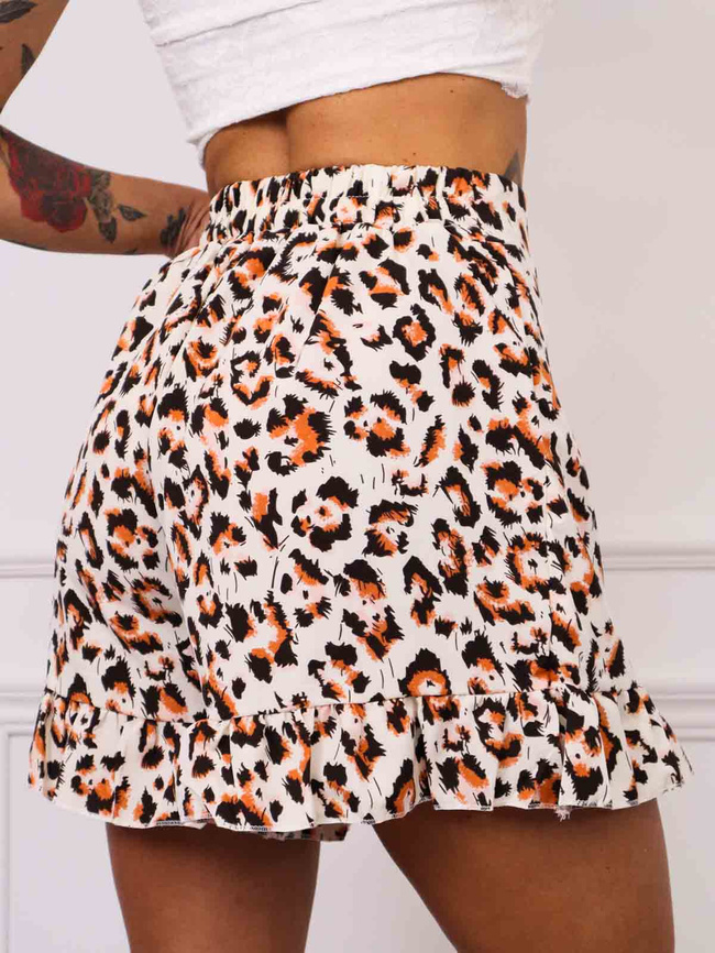 SPÓDNICO-SPODENKI W PANTERKĘ Z FALBANAMI I WIĄZANIEM W PASIE- ECRU