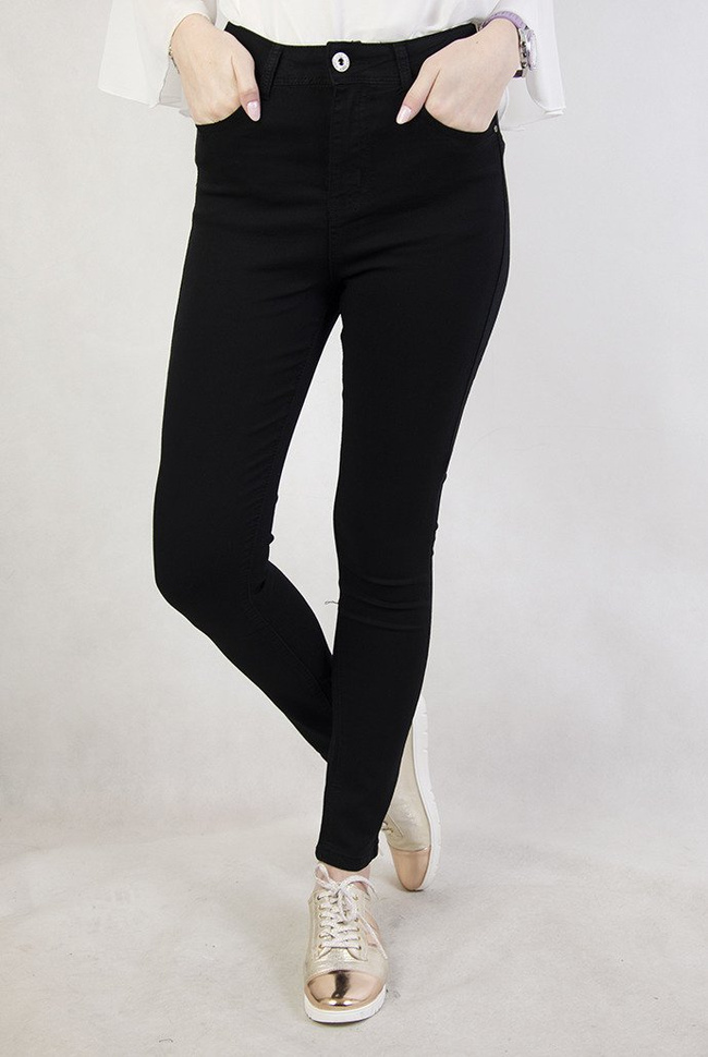 ( Rozmiary M- 4 XL ) Czarne przylegające spodnie z wysokim stanem