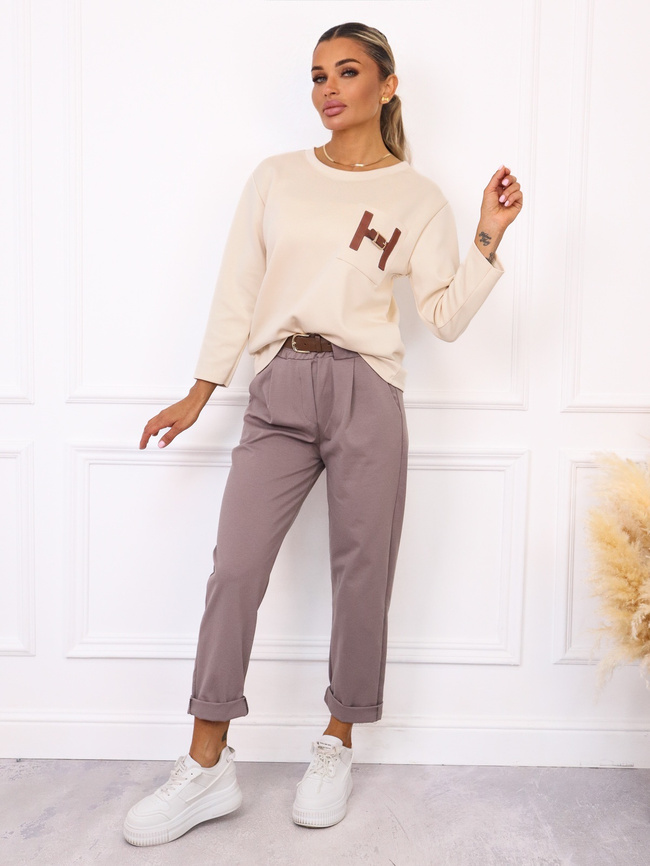 BLUZKA Z MASEŁKOWEGO MATERIAŁU Z KIESZENIĄ- BEŻOWA