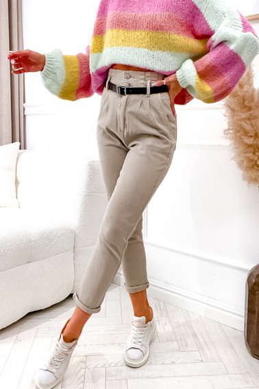 SPODNIE MATERIAŁOWE Z GUMĄ W PASIE- BEŻOWE