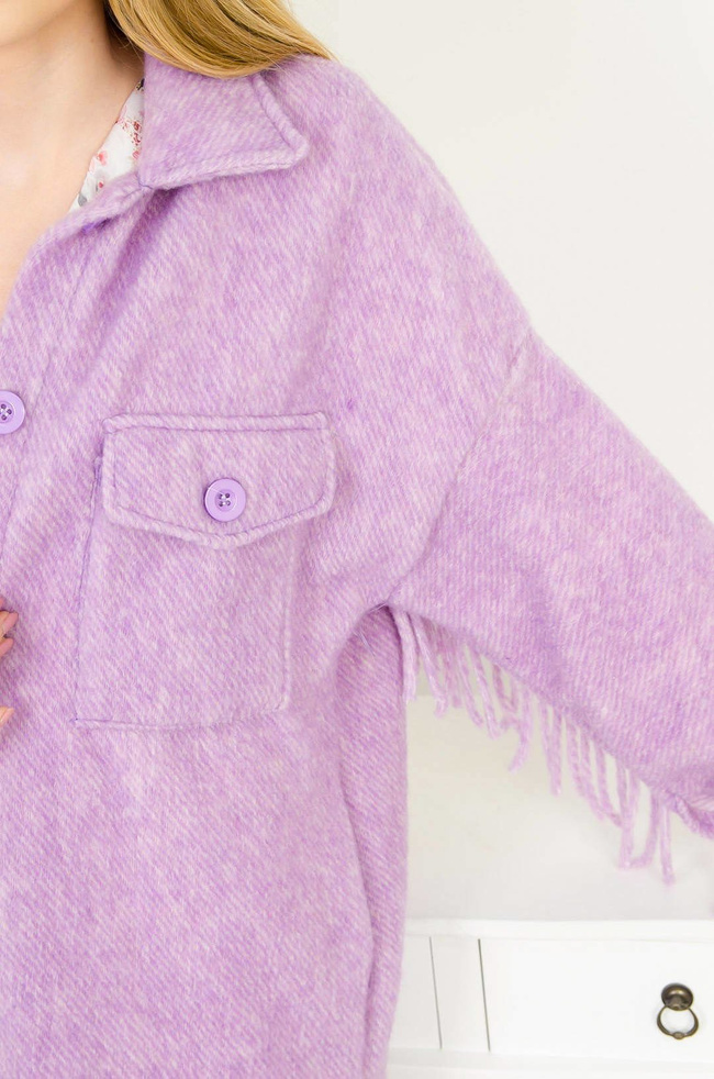 DŁUGA WEŁNIANA KURTKA /PŁASZCZ Z FRĘDZLAMI