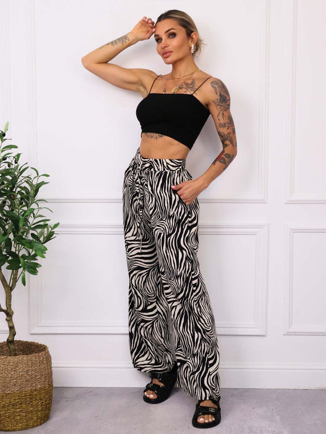 SPODNIE W ZEBRĘ Z SZEROKIMI NOGAWKAMI- CZARNE