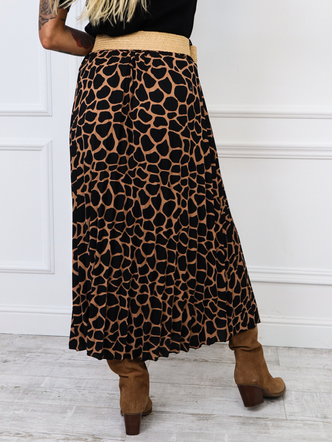 SPÓDNICA ONE SIZE W DUŻE CZARNE CENTKI + PASEK- BRĄZOWA