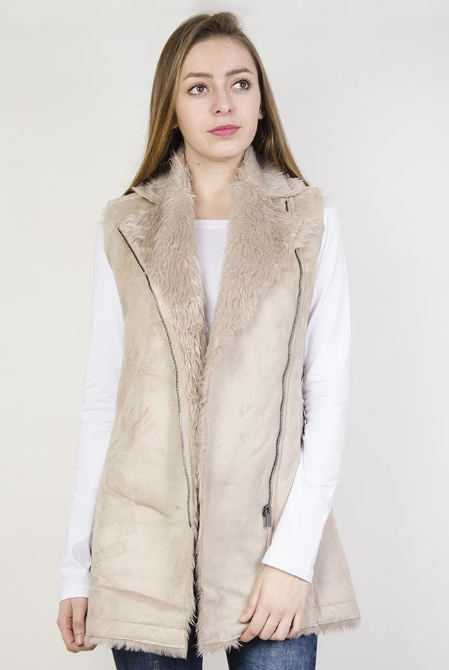 Beżowa kamizelka z futerkowym wnętrzem