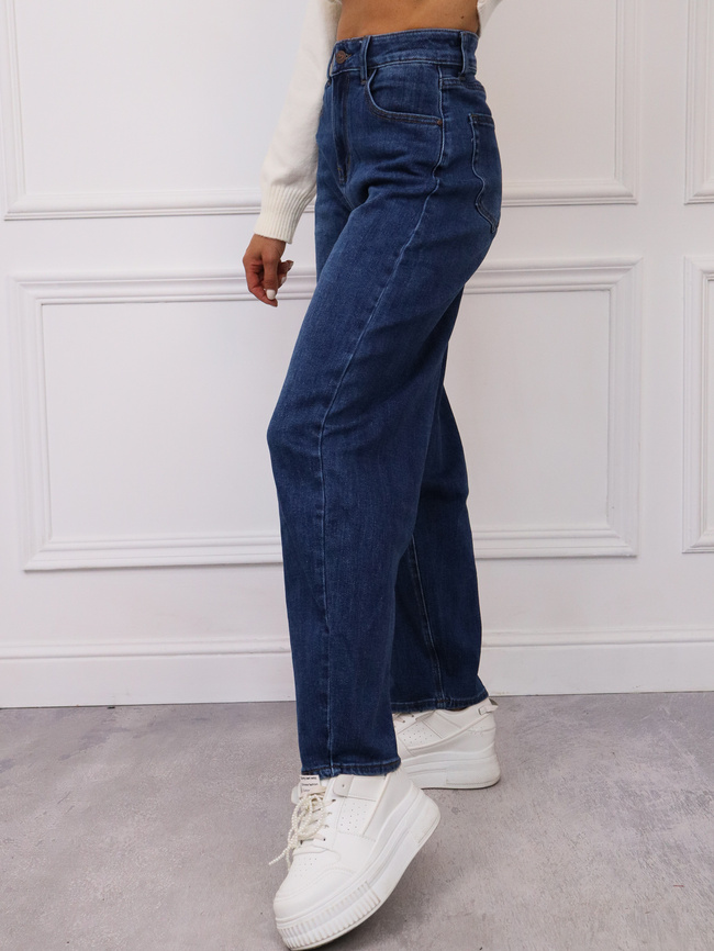 SPODNIE JEANSOWE LOOSE  Z WYSOKIM STANEM- GRANATOWE