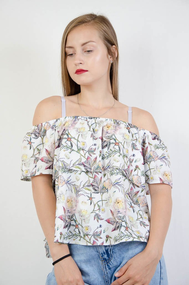 BIAŁA HISZPANKA W KOLOROWE KWIATY 