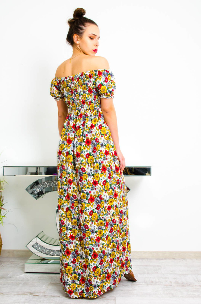 BIAŁA DŁUGA SUKIENKA HISZPANKA W KWIATY