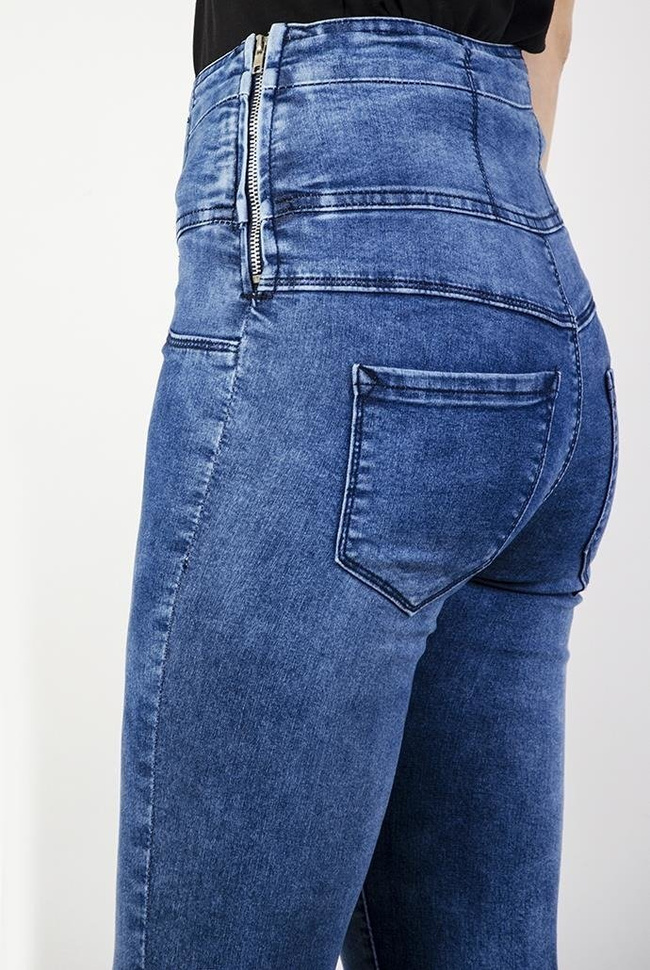 Spodnie jeansowe z zamkiem z boku, przylegające