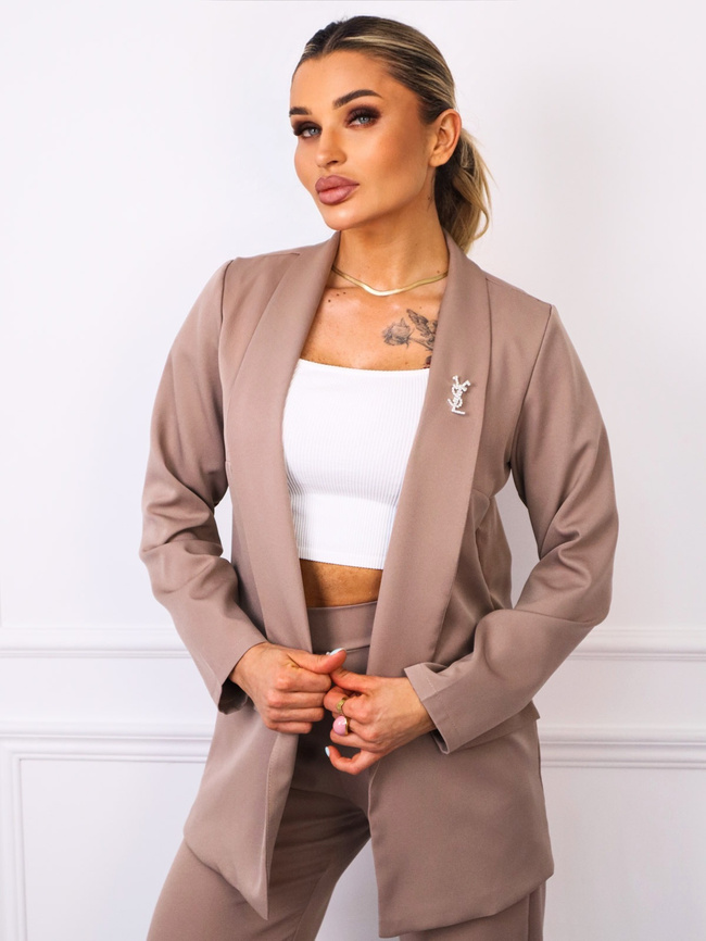 KOMPLET ELEGANCKI MARYNARKA+ SPODNIE- BROSZKA GRATIS- FANGO