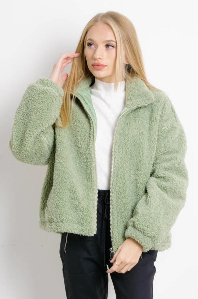 ZIELONA KURTKA Z FUTERKA ZE STÓJKĄ