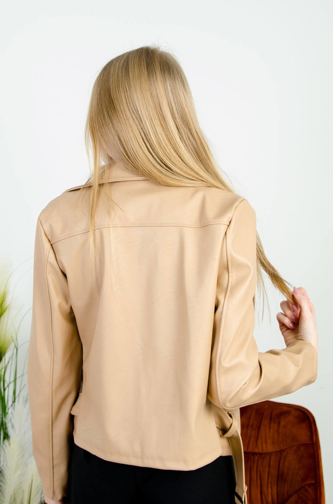 BEŻOWA RAMONESKA Z EKO SKÓRY Z PASKIEM