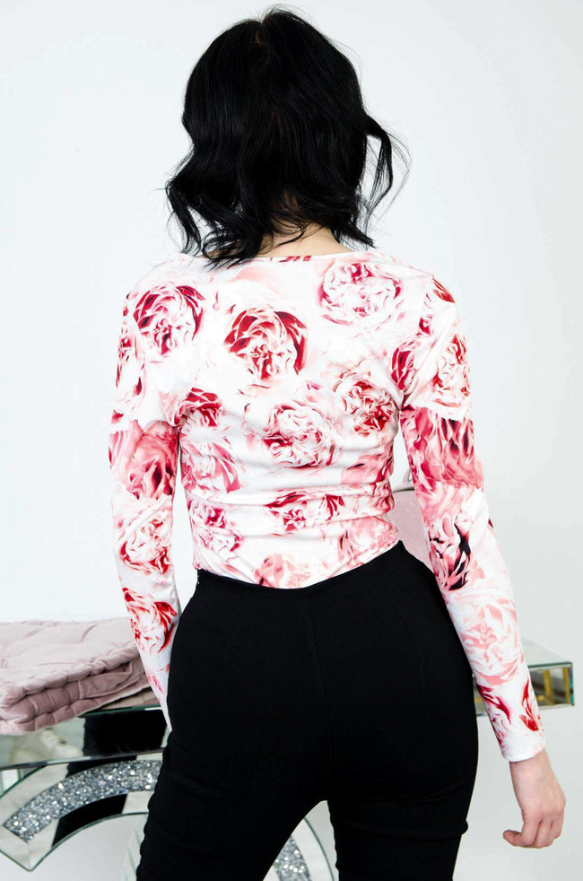 BIAŁE BODY Z DŁUGIM RĘKAWEM W CZERWONE KWIATY