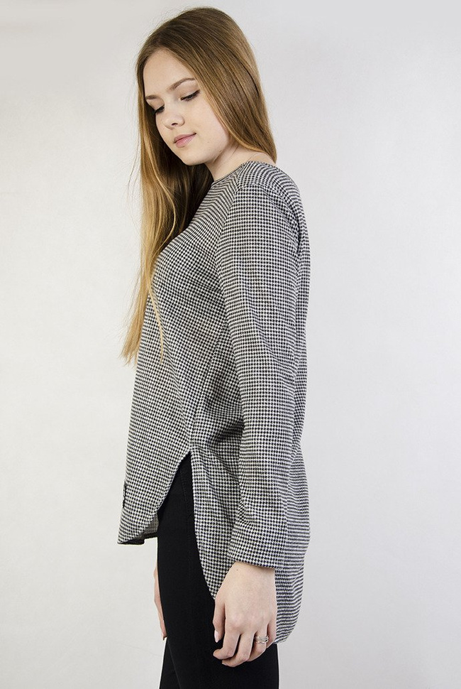 Asymetryczna bluzka w szaro-czarne wzorki