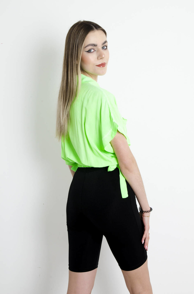 BLUZKA KOSZULOWA Z KIESZENIAMI -  ZIELONA