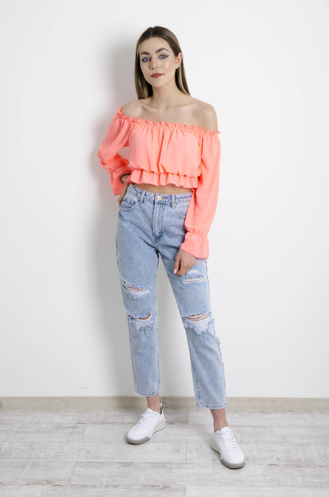 BLUZKA HISZPANKA NA DŁUGI RĘKAW - POMARAŃCZOWA