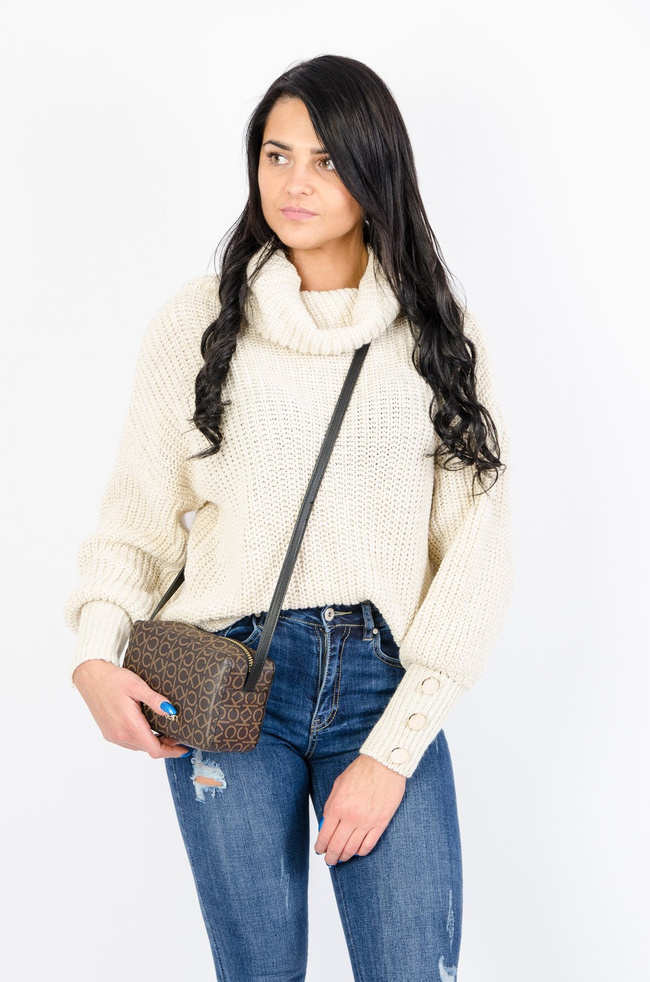 BEŻOWY SWETER GOLF ZE ZŁOTYMI GUZIKAMI