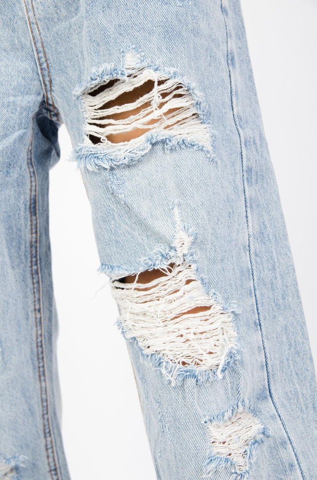 SPODNIE JEANSOWE TYPU MOM FIT Z DZIURAMI- WYSOKI STAN