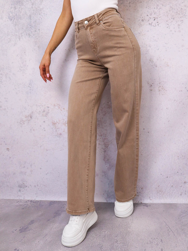 JASNY BRĄZOWE SPODNIE JEANSOWE Z SZEROKIMI NOGAWKAMI