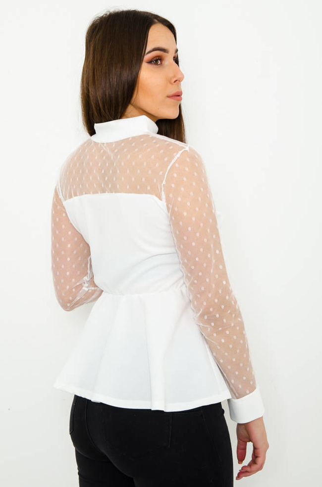BIAŁA ELEGANCKA BLUZKA BASKINKA Z OZDOBNYMI GUZIKAMI