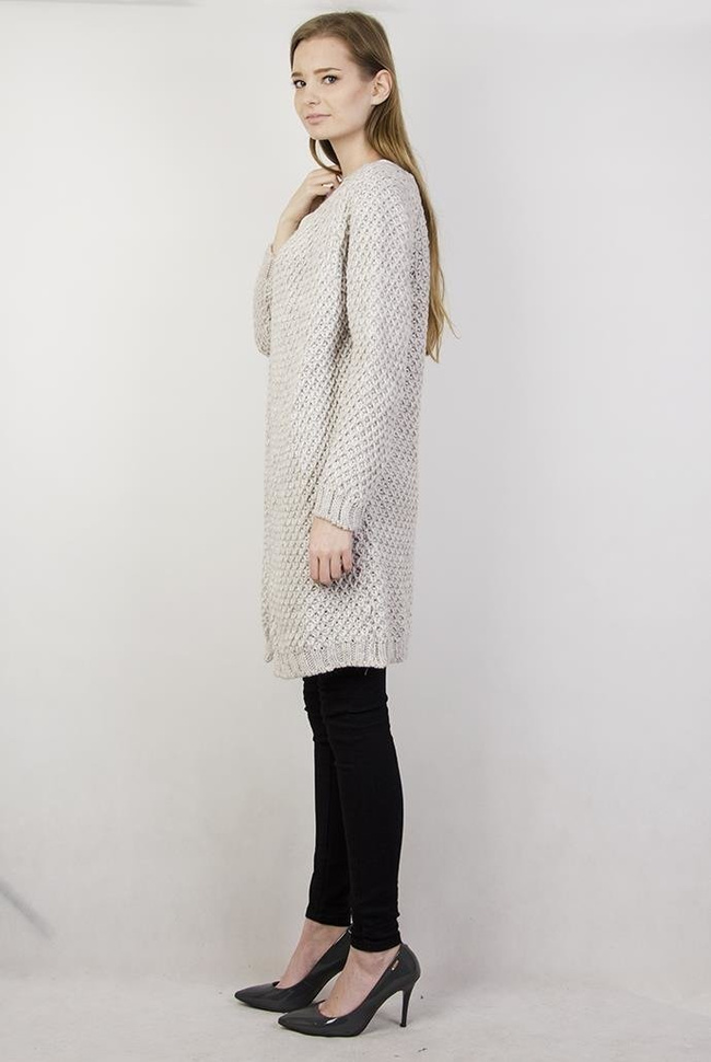 Beżowy sweter typu kardigan z dzianiny