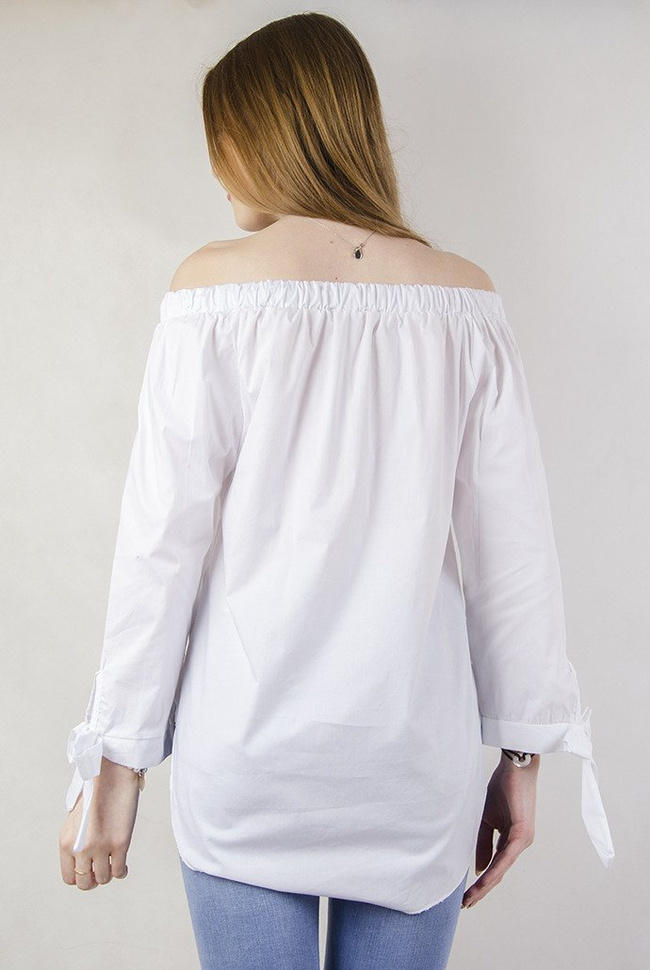 Biała bluzka a'la hiszpanka z koralikami