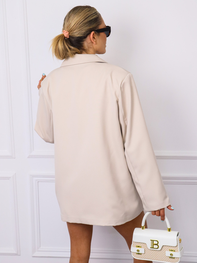 MARYNARKA OVERSIZE ZAPINANA NA GUZIKI- BEŻOWA