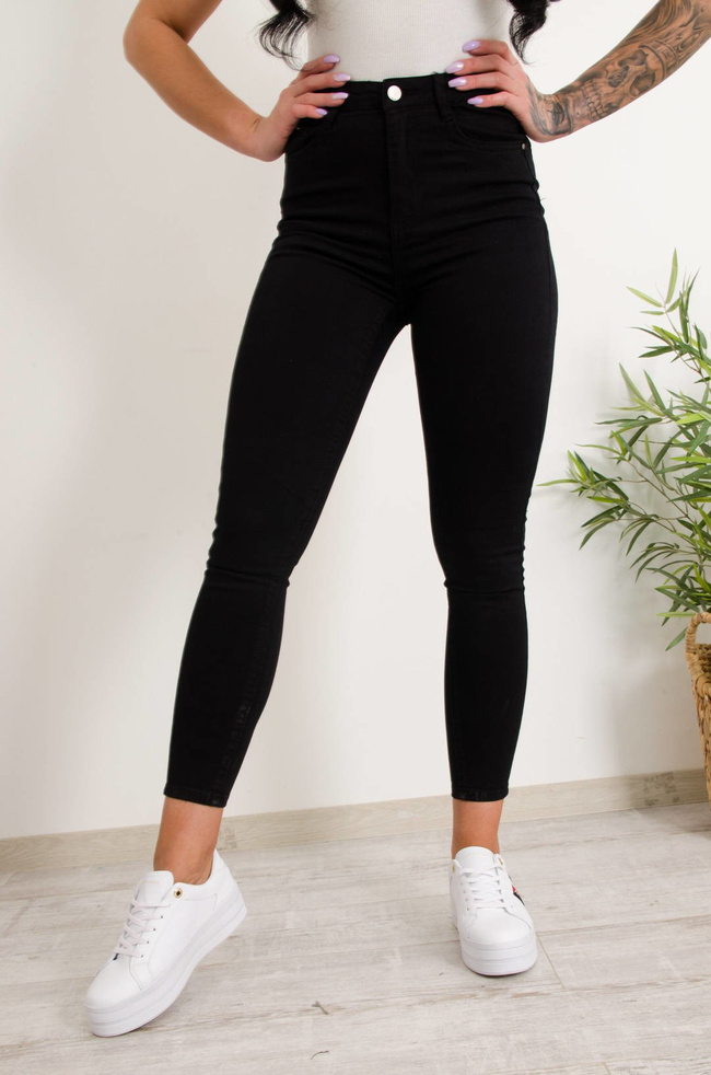 CZARNE SPODNIE Z WYSOKIEJ JAKOŚCI ELASTYCZNEGO MATERIAŁU-WYSOKI STAN