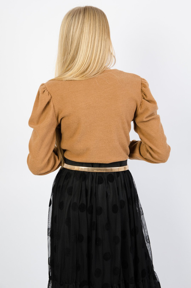 BRĄZOWA BLUZKA Z BUFIASTYMI RĘKAWAMI