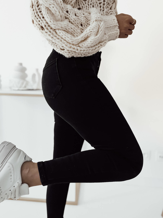 SPODNIE JEANSOWE SKINNY Z BARDZO WYSOKIM STANEM- CZARNE