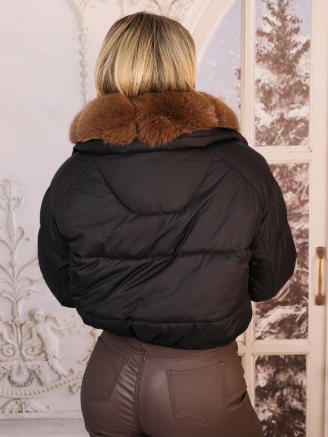 KURTKA Z FUTERKIEM ZAPINANA NA NAPY- CZARNA
