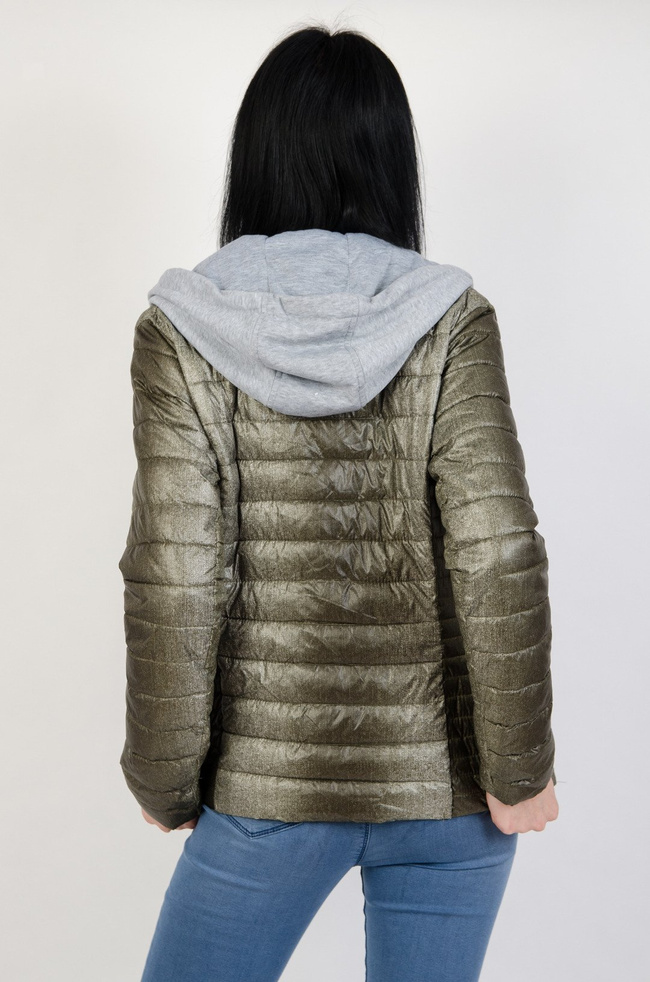 Kurtka pikowana ciemnozielona, z szarym podszyciem