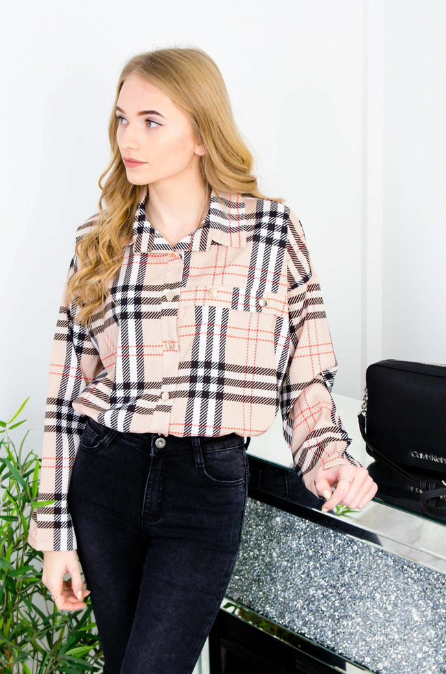 BEŻOWA KOSZULA W KRATĘ