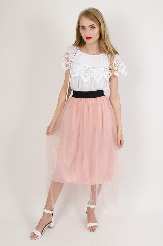 Różowa spódnica midi z tiulem