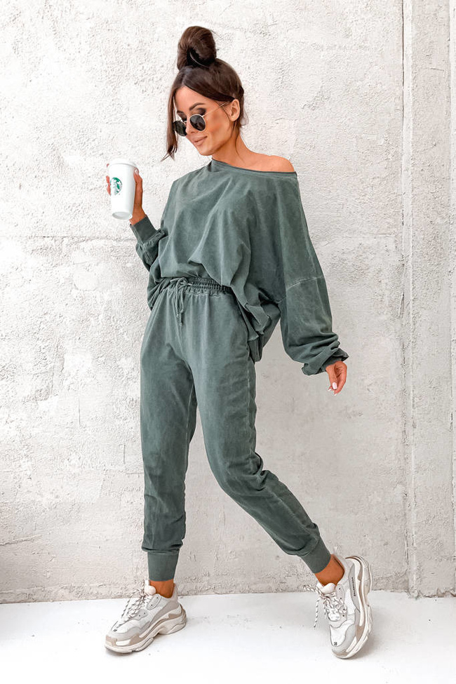 KOMPLET OVERSIZE SPODNIE+ BLUZA- ZIELONY