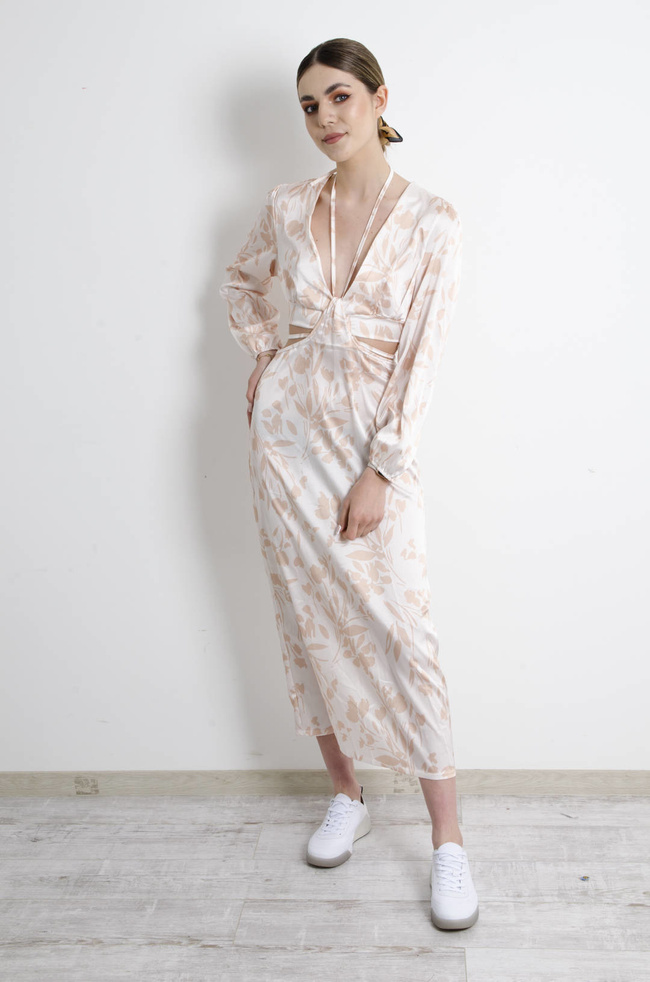 SUKIENKA BIAŁA W KWIATY Z WYCIĘCIEM