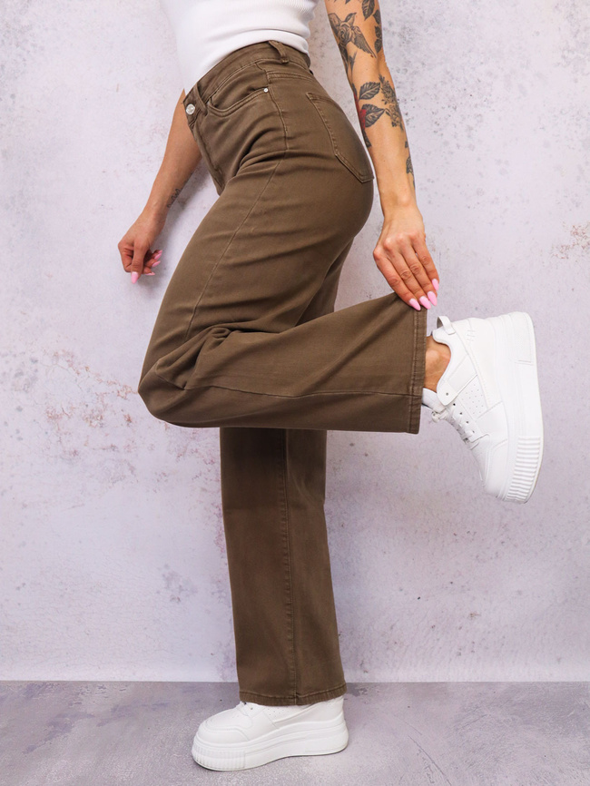 CIEMNOBRĄZOWE SPODNIE JEANSOWE Z SZEROKIMI NOGAWKAMI 