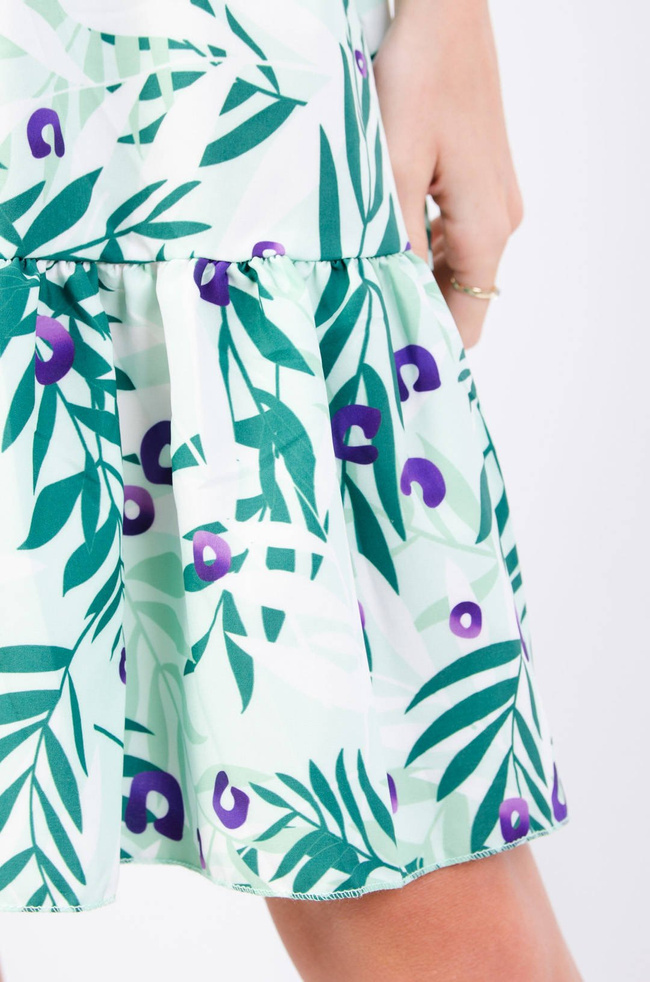 WZORZYSTA SUKIENKA WIĄZANA W PASIE - ZIELONA