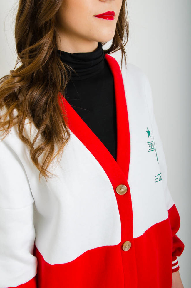 CZERWONO-BIAŁA BLUZA BEJSBOLÓWKA ZAPINANA NA GUZIKI